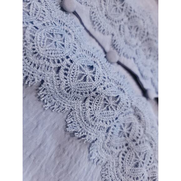 Prairiecore Top Puffy Sleeve Lace Boho Fifty Street Blue Shirt Small 214 - Picture 5 of 5